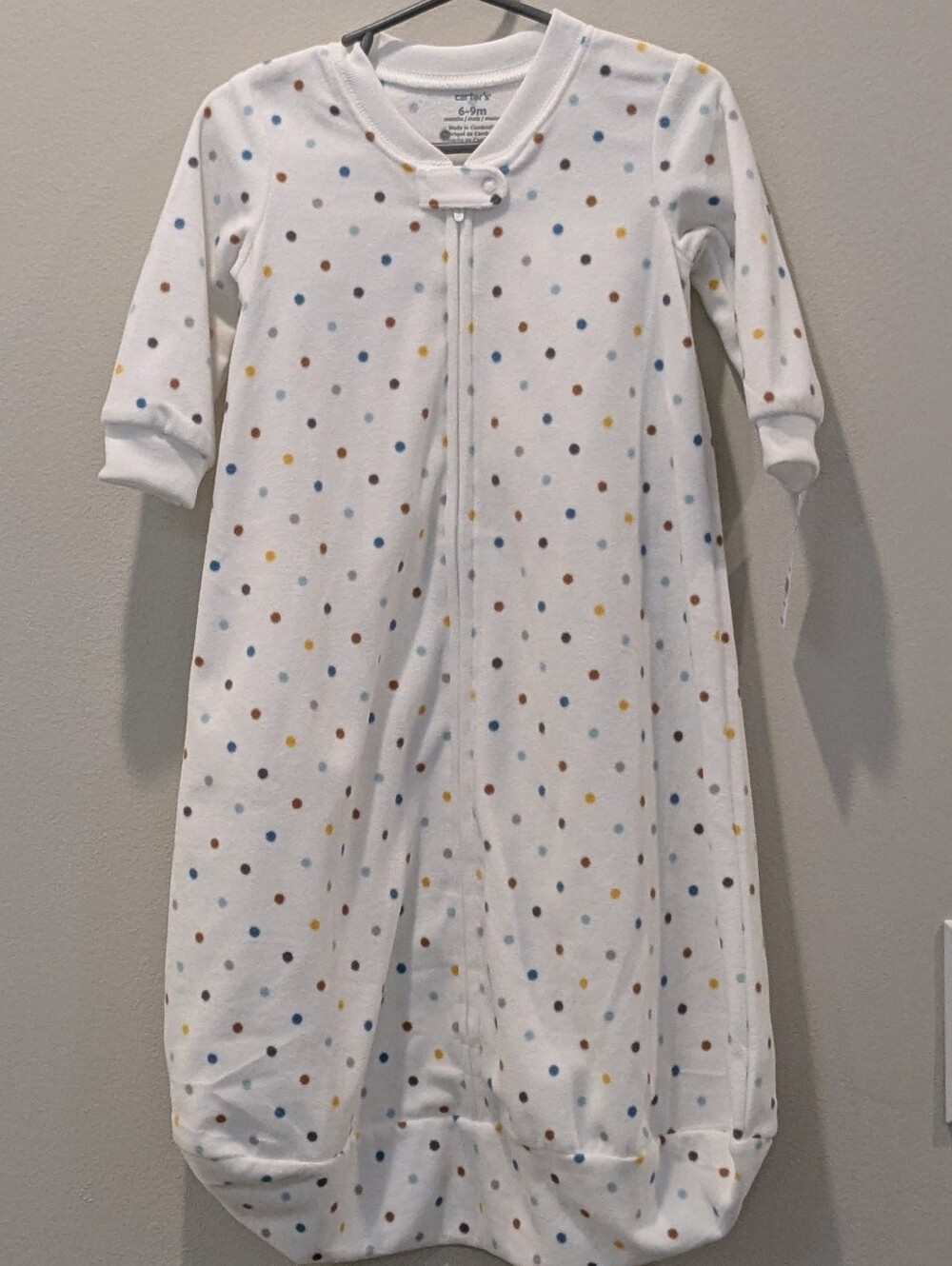 Carter's White Sleep Sack with Blue, Brown & Yellow Polka Dots 6-9m